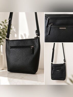 Classic Black Leather Crossbody Bag - Women's Everyday Shoulder Bag